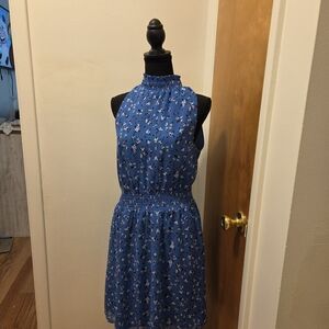 Blue Floral Halter Dress